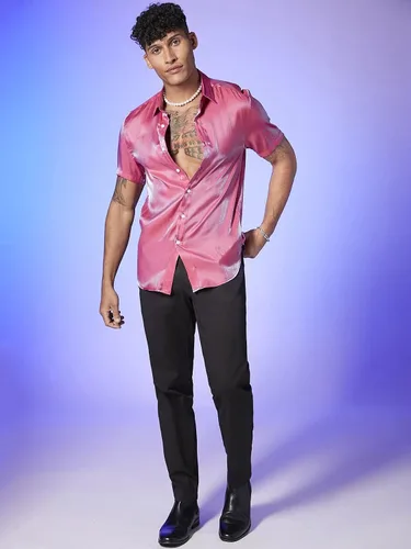 Vista 3 de Cozyease Camisas de discoteca de los años 70 para hombre, camisas de manga corta con botones, camisetas de lentejuelas para fiesta y club