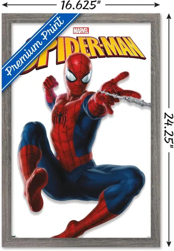 Vista 3 de Trends International Marvel Comics - Póster de pared de la serie Spider-Man, 22.4 pulgadas de largo x 14.7 pulgadas, versión enmarcada de madera