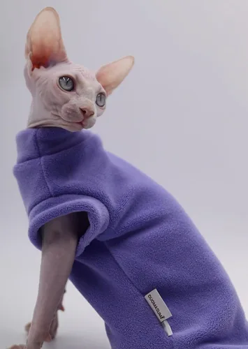 Vista 5 de Ropa para gatos sin pelo Otoño/Invierno de forro polar cálido súper suave y elástica para Sphynx, Devon, Konis, gatos pequeños y perros (verde, XS)
