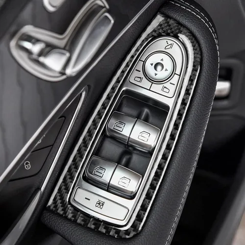 Vista 4 de Fibra de carbono, para accesorios de Mercedes Benz, calcomanía para interruptor de ventana de puerta interior de automóvil para Mercedes Benz W205