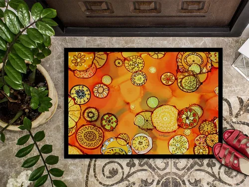 Vista 3 de Caroline's Treasures 8987JMAT - Felpudo abstracto de flores en naranjas y amarillos, 24 x 36 pulgadas, tapete para puerta delantera