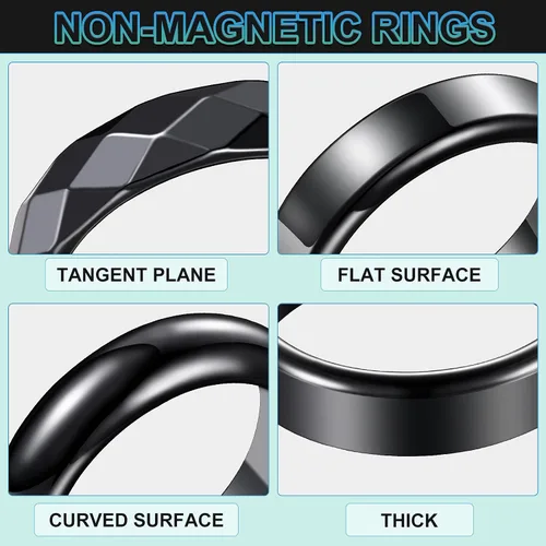 Vista 5 de Juego de 32 anillos de hematita auténtica, anillo de energía negativa, joyería de piedra de hematita no magnética, superficie curvada 6t, 6 planos