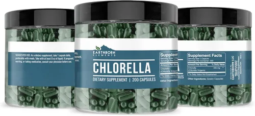 Vista 4 de Earthborn Elements Chlorella 200 cápsulas, pura y sin diluir, sin aditivos