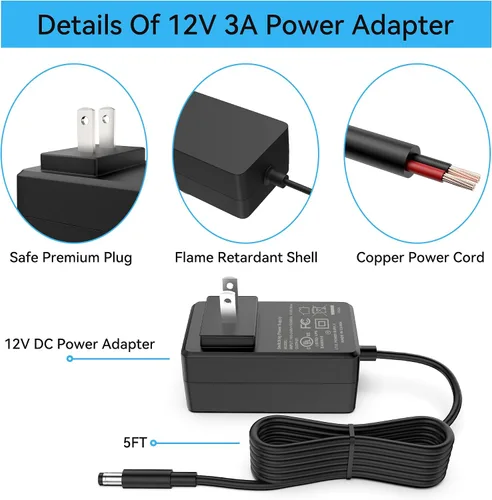 Vista 4 de Cargador adaptador de CA UL 12V 3A para Mamaroo 2 mamaRoo 4, RockaRoo Baby Swing Cable de alimentación