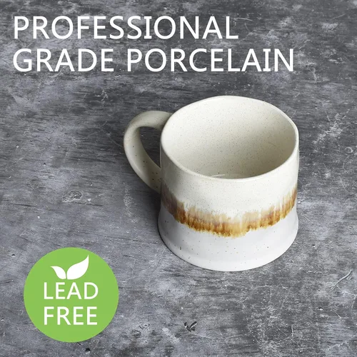 Vista 3 de Bosmarlin Juego de 2 tazas de café medianas de cerámica, 15 onzas, taza de té grande de cerámica para oficina y hogar, apta para lavavajillas y Beige
