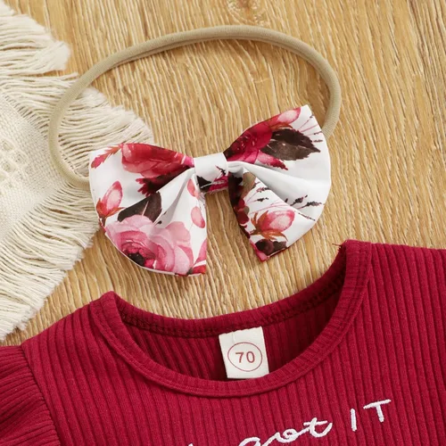 Vista 4 de Conjunto de vestido de mameluco para niñas con letras florales, estampado de mamá, con volantes, ropa corta, diadema