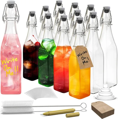 Vista 12 de Nevlers - Botellas cuadradas de vidrio con tapa oscilante de 17 onzas