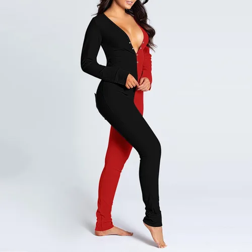 Vista 6 de Onsiese - Pijama para adultos con botones para dormir largo y ajustado para otoño e invierno