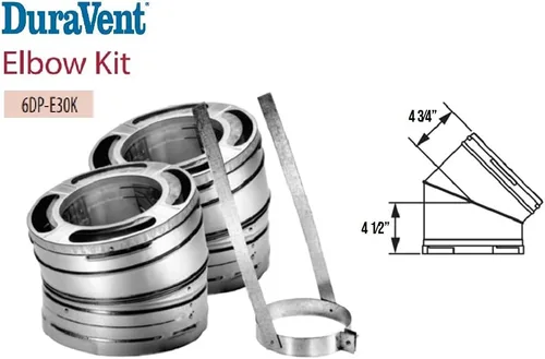 Vista 2 de DuraVent DuraPlus - Kit de codo giratorio de acero inoxidable de 30 grados para ventilación de estufa de leña, 6 pulgadas, accesorios de conductos
