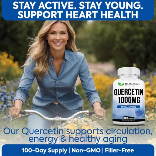 Vista 7 de Quercetina de 1000 mg - 200 cápsulas Apoyo inmunológico, antioxidante para alivio estacional de los senos nasales y salud cardiovascular