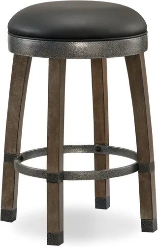 Vista 5 de Leick Home Calton Taburete de mostrador, con asiento giratorio, para cocina o comedor, piel sintética negra y piedra gris, paquete de 2, 10118GS/BL