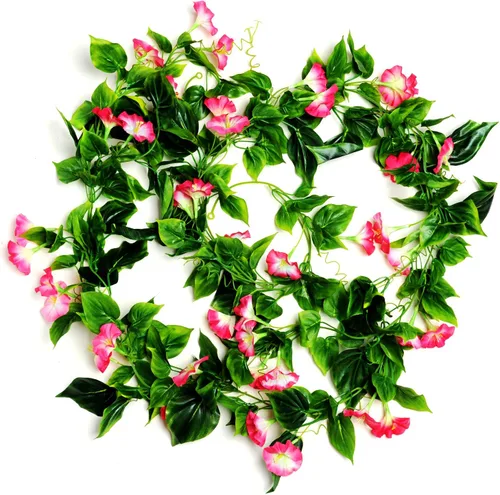 Vista 13 de AirSun Vid de flores artificiales de gloria matutina, 2 plantas colgantes de 15 pies, guirnalda de seda falsa de plantas verdes falsas