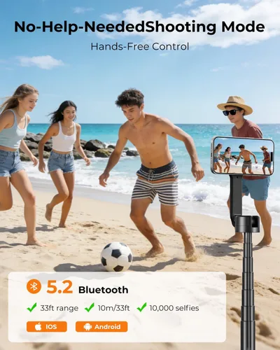 Vista 7 de Trípode magnético para selfie stick de 72 pulgadas para iPhone MagSafe, soporte de trípode extensible para teléfono con control remoto Bluetooth