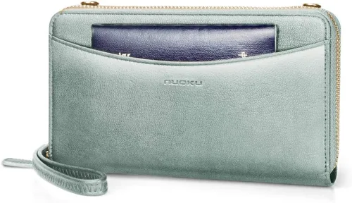 Vista 7 de nuoku Cartera RFID para mujer, bolso cruzado con cremallera alrededor de 2 correas