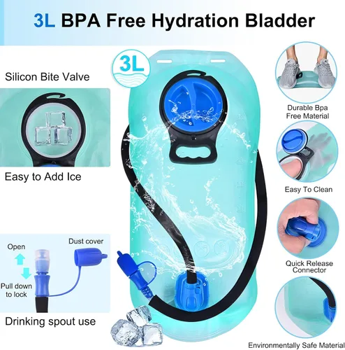 Vista 2 de Hydration Pack Backpack with 3L Water Bladder for Men & Women, Hiking Daypack with Thermal Insulation Running, Cycling, Camping, Skiing, Outdoor