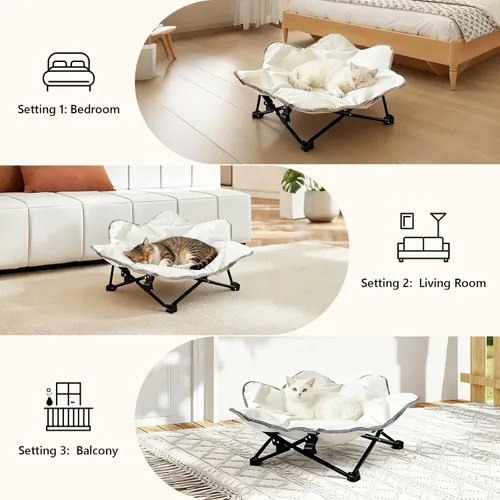 Vista 3 de Cama elevada para perro, cuna para mascotas, cama plegable para perro, cama elevada para gatos para camping, patio trasero, uso en interiores