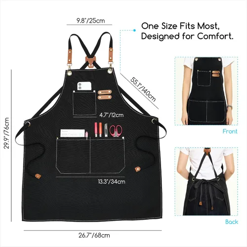 Vista 2 de MEEDEN Delantal de pintura para hombres y mujeres: Delantal de arte de lona de poliéster impermeable ajustable con 3 bolsillos, delantal de artista