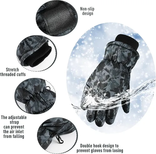 Vista 4 de SATINIOR 2 pares de guantes impermeables para niños, guantes de nieve cálidos para invierno, guantes de esquí para niños y niñas, resistentes al