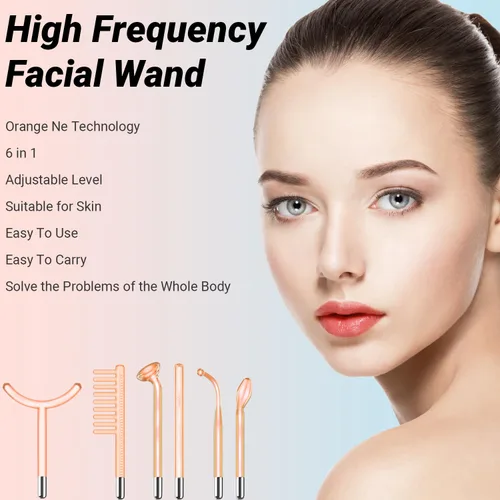 Vista 2 de TUMAKOU Varita facial de alta frecuencia, máquinas de dispositivo facial de alta frecuencia naranja para piel y vello facial, varita de alta