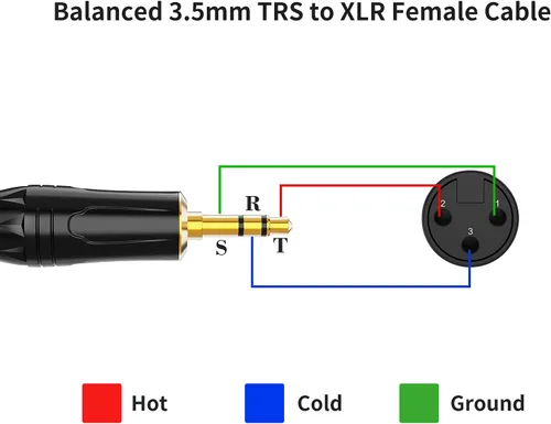 Vista 2 de CableCreation 1/8 pulgada 3.5mm a XLR Cable, Cable de micrófono estéreo XLR hembra balanceado a macho de 3.5mm, cable de micrófono de 3 pines XLR a