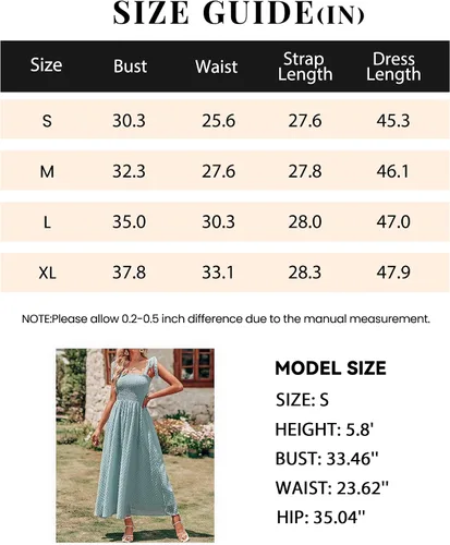Vista 6 de PRETTYGARDEN Vestido largo casual de verano para mujer, estilo bohemio, con tirantes de corbata, cuello cuadrado, lunares suizos, color liso