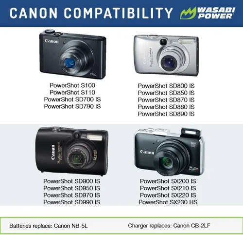 Vista 2 de Wasabi Power Batería (paquete de 2) para Canon NB-5L Batería para Canon NB-5L y Canon PowerShot S100, S110, SD700 es, SD790 es, SD800 es, SD850 es