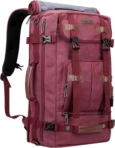 Vista 9 de WITZMAN Mochila de lona vintage Mochila de viaje grande para laptop, mochila convertible para hombro, Negro -, Mochilas de viaje