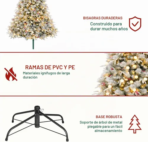 Vista 8 de Hykolity Árbol de Navidad flocado preiluminado de 7.5 pies, 450 luces LED 1592 puntas flocadas mixtas, 450 LED blanco cálido y multicolor, 10 modos