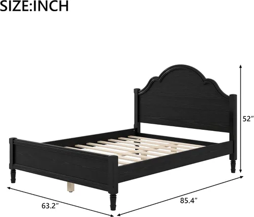 Vista 2 de Base de cama de plataforma de madera maciza tamaño Queen con cabecera de arco, base de listones resistente (negro - W, Queen)