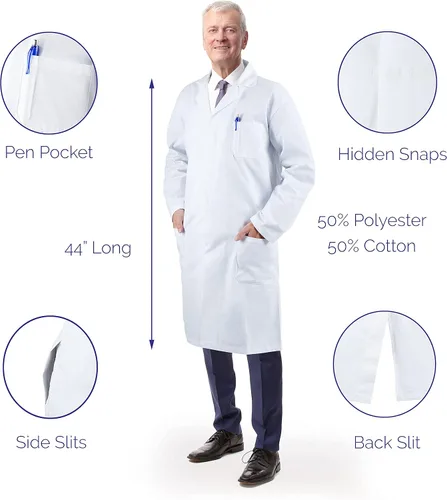 Vista 8 de Medvat bata de laboratorio de 41" de largo, calidad premium, cómoda y transpirable, unisex.