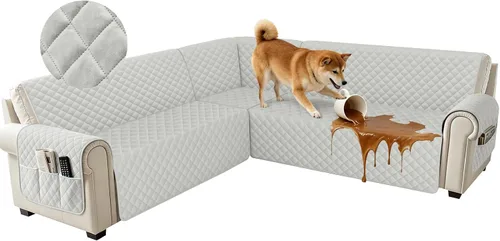 Vista 25 de Fundas impermeables para sofá seccional de esquina en forma de L, de terciopelo, juego de 6 piezas, funda en forma de U para sofá, para perros