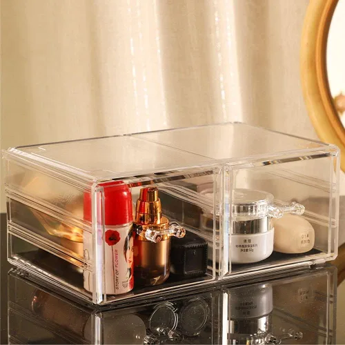 Vista 5 de Cq acrylic Organizadores de maquillaje apilables transparentes y almacenamiento con 2 cajones, organizador de gabinete de medicina acrílico de 4.7