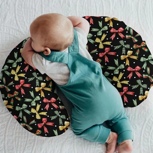 Vista 2 de Fundas de almohada de lactancia con lazos de Navidad para niños y niñas, fundas de almohada de lactancia a cuadros para lactancia materna, cintas