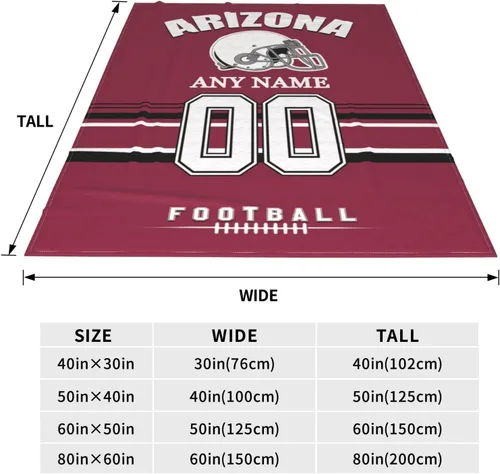 Vista 3 de Manta personalizada de Arizona, manta personalizada con cualquier nombre y número, mantas ligeras y cálidas personalizadas, regalos para hombres