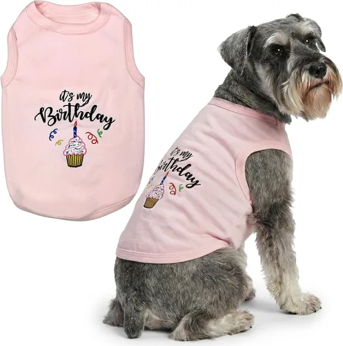 Vista 14 de Camiseta para perro Parisian Pet con palabras bordadas "Es mi cumpleaños" - Camiseta sin mangas para cumpleaños de perro - Chaleco ligero
