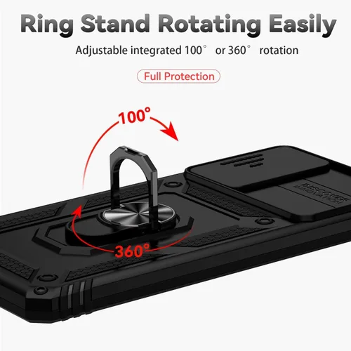 Vista 5 de Funda para Redmi Note 11 Pro 4G/5G/Redmi Note 11E Pro con protector de pantalla de vidrio templado y cubierta de cámara deslizante, anillo magnético