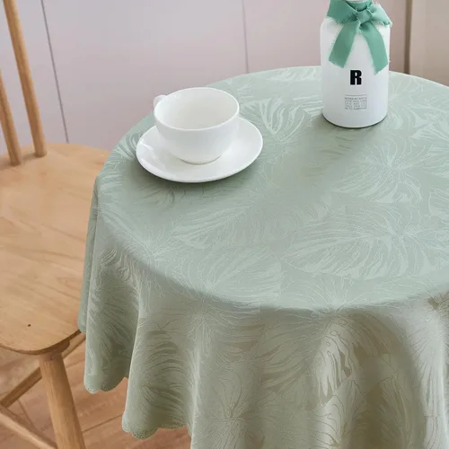 Vista 69 de Mantel Redondo Aqua Jacquard Pequeño de 40 Pulgadas, Manteles para Mesas de hasta 26" de Diámetro, Impermeable, Lavable, Sin Arrugas, Tela Suave