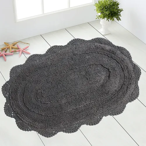 Vista 46 de Chardin home Alfombra de baño de ganchillo beige, alfombra de baño ovalada 100% algodón con borde de ganchillo artesanal hecho a mano, alfombra