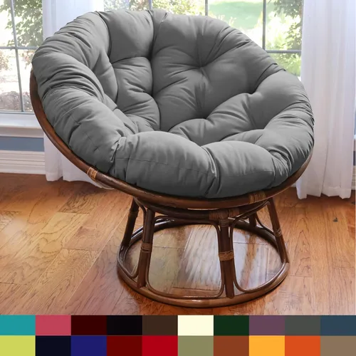 Vista 3 de International Caravan Furniture Piece - Silla Papasan de ratán de 42 pulgadas con cojín de sarga sólida