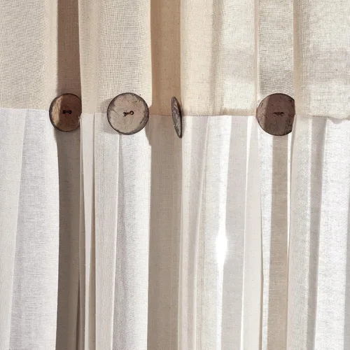 Vista 3 de Lush Decor - Cortinas de lino con botones de estilo granja, panel individual, diseño plisado de dos tonos de 40 pulgadas de ancho x 45 pulgadas