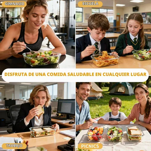 Vista 7 de Recipientes de vidrio para almacenamiento de alimentos con tapas 27OZ Negro