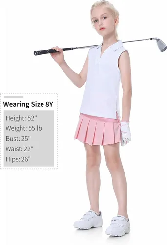 Vista 6 de EXARUS Camisetas polo de golf para niñas, sin mangas, cuello en V, tenis, atléticas, para ejercicio escolar de 5 a 12 años