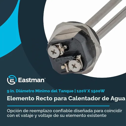 Vista 2 de Eastman Elemento calentador de agua eléctrico recto de 120 V x 1500 W de alta densidad, elemento de calentamiento de agua caliente con funda