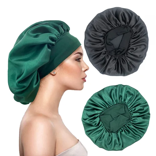 Vista 11 de 2 gorros grandes de seda satinada para dormir, gorros de banda ancha elástica para trenzas de mujeres negras, gorras de seda para dormir nocturnas