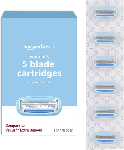 Vista 12 de Amazon Basics Maquinilla de afeitar de 5 cuchillas para mujer, mango, 2 cartuchos y colgador de ducha