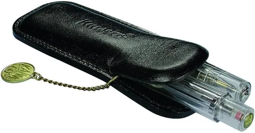 Vista 2 de Kaweco Estuche clásico de piel negra con 2 bolígrafos I para escribir Sport Series I de piel auténtica con hermoso relieve I Chic & Classic 4.7 x