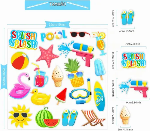 Vista 2 de 20 calcomanías de gel grueso para fiestas de playa, para verano, piscina