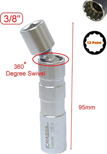 Vista 4 de 3/8 de pulgada de llave giratoria magnética pared delgada 0.551 in bujía enchufe universal junta 12PT (0.551 in)