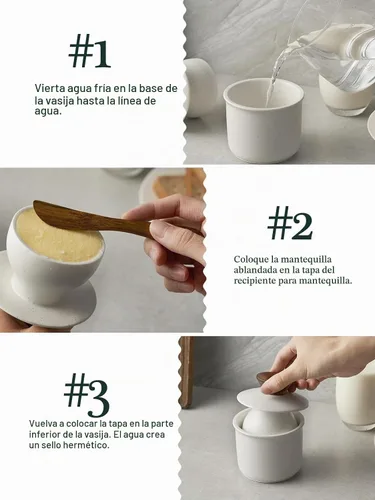Vista 3 de DOWAN Mantequillera francesa para encimera, plato de mantequilla de cerámica con línea de agua, recipiente de mantequilla de porcelana para Gris