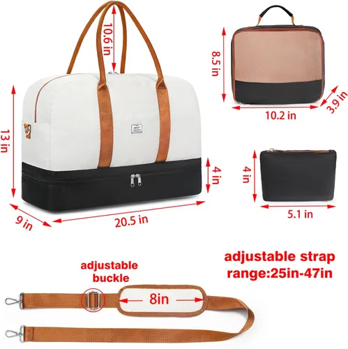 Vista 172 de IBFUN Bolsas de fin de semana para mujer, bolsa grande de lona para viaje, bolsa de viaje con compartimento para zapatos, 21 pulgadas, juego de 3